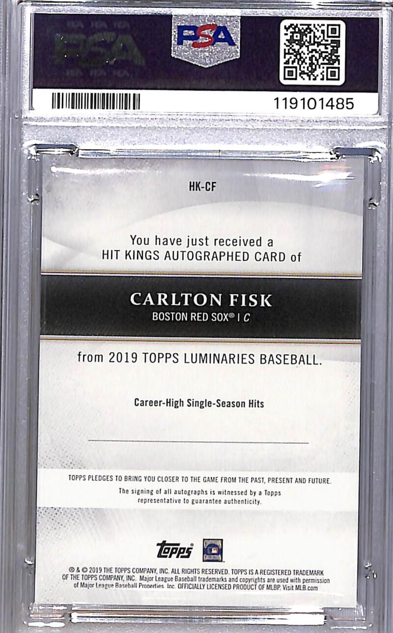 2019 Topps Luminaries Hit Kings #HK-CF Carlton Fisk PSA 10 GEM MINT Auto 4/15 Boston Red Sox