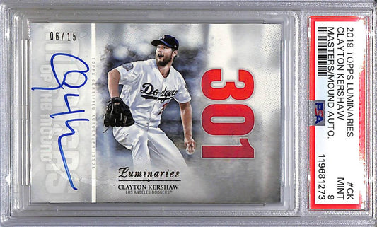 2019 Topps Luminaries Masters of the Mound #MOM-CK Clayton Kershaw PSA 9 MINT Auto 6/15 Los Angeles Dodgers