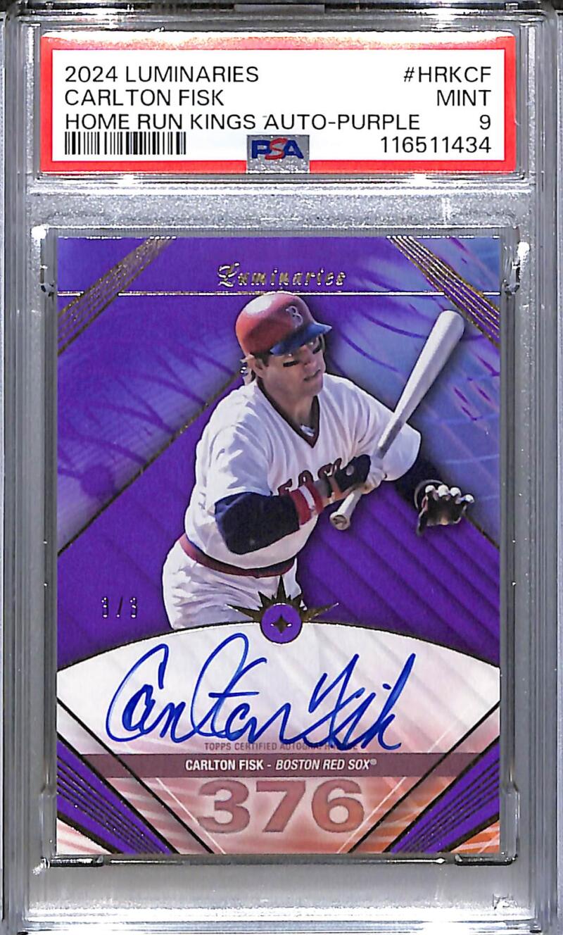 2024 Topps Luminaries Home Run Kings Purple #HRK-CF Carlton Fisk PSA 9 MINT Auto 3/3 Boston Red Sox