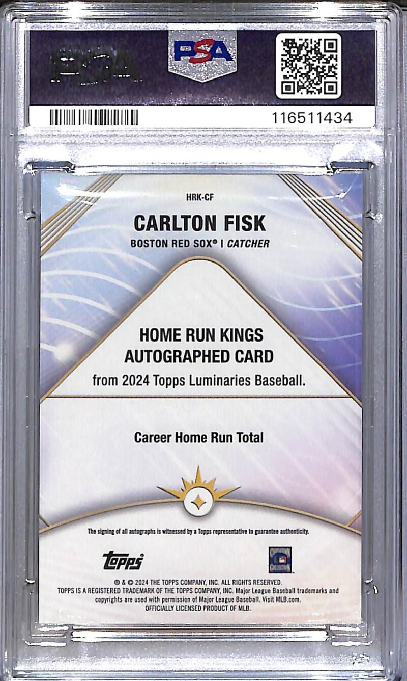2024 Topps Luminaries Home Run Kings Purple #HRK-CF Carlton Fisk PSA 9 MINT Auto 3/3 Boston Red Sox