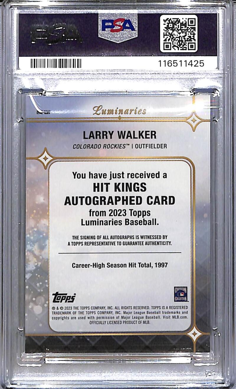 2023 Topps Luminaries Hit Kings #HK-LW Larry Walker PSA 8 NM-MT Auto 11/15 Colorado Rockies