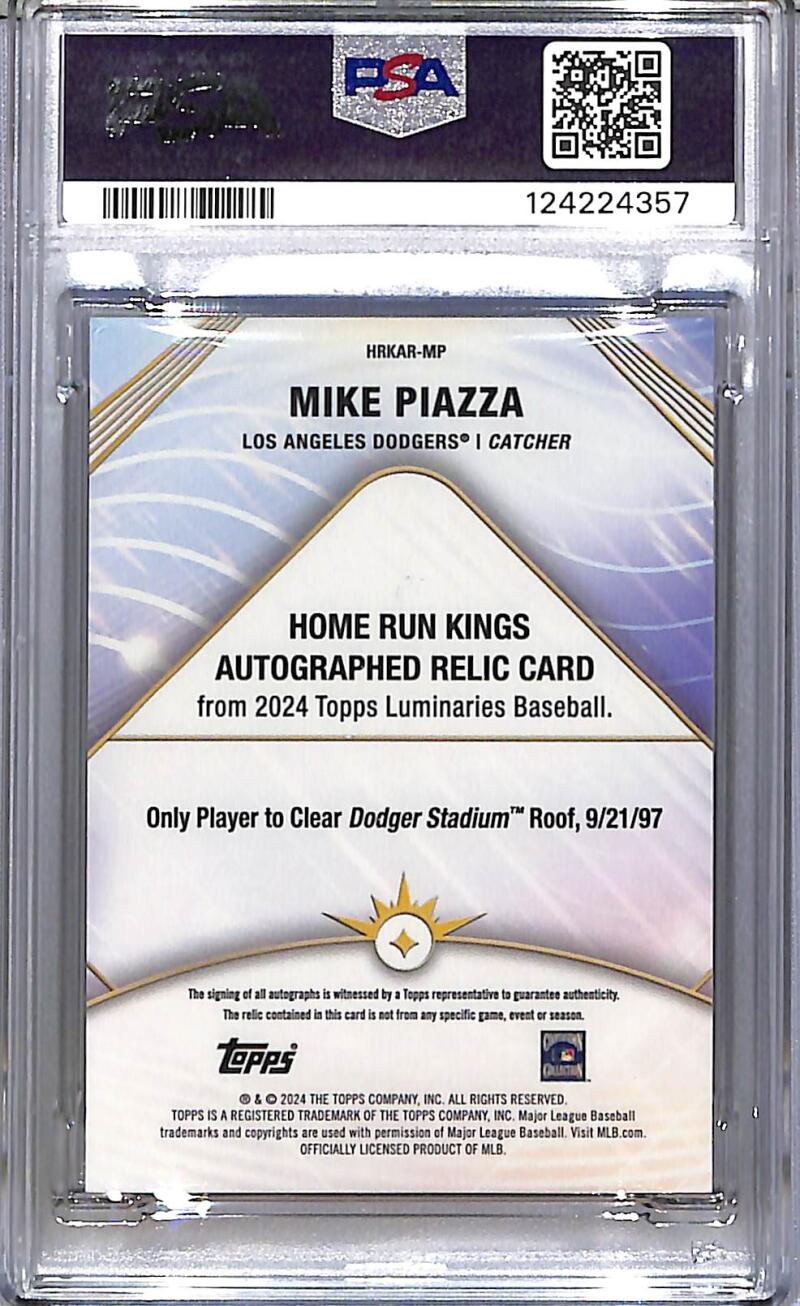 2024 Topps Luminaries Home Run Kings #HRKAR-MP Mike Piazza PSA 9 MINT MEM Auto 8/15 Los Angeles Dodgers Image 2