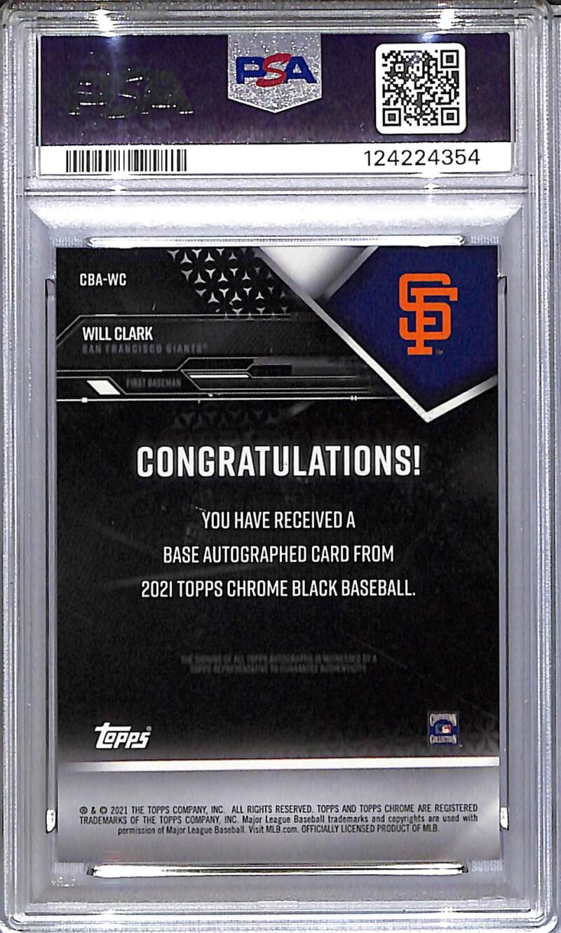 2021 Topps Chrome Black Green #CBA-WC Will Clark PSA 10 GEM MINT Auto 43/99 San Francisco Giants Image 2
