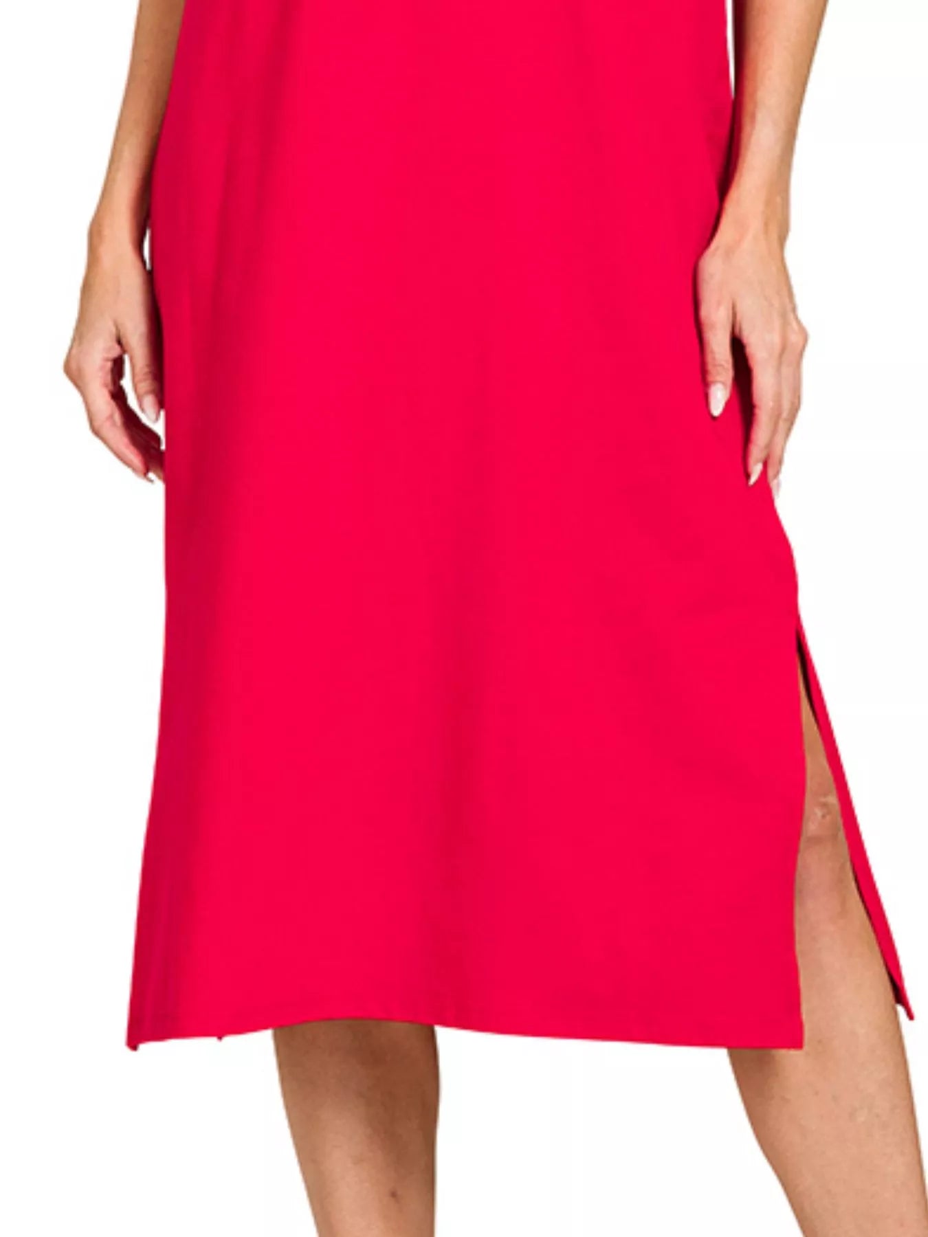Zenana Round Neck Side Slit Midi Dress