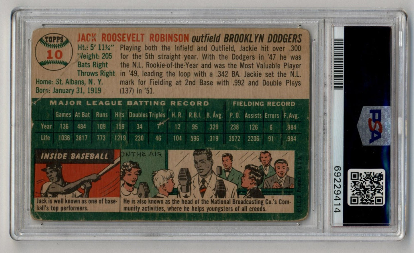 Jackie Robinson 1954 Topps #10 PSA 1 Poor 9414
