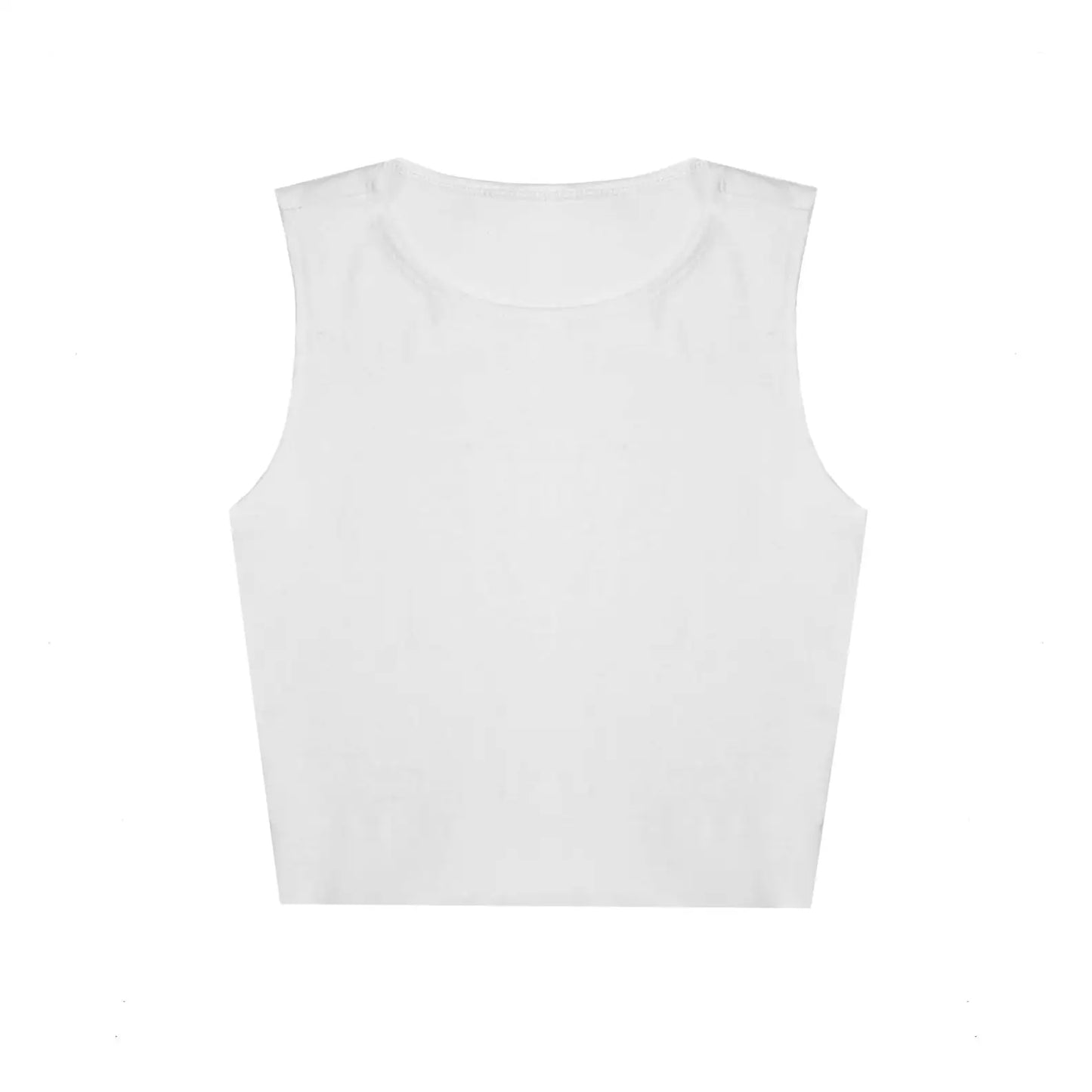 White cropped tank top with relaxed fit and scoop neckline from 0895 Womens Cropped Formfitting Muscle Tank info otlapparel