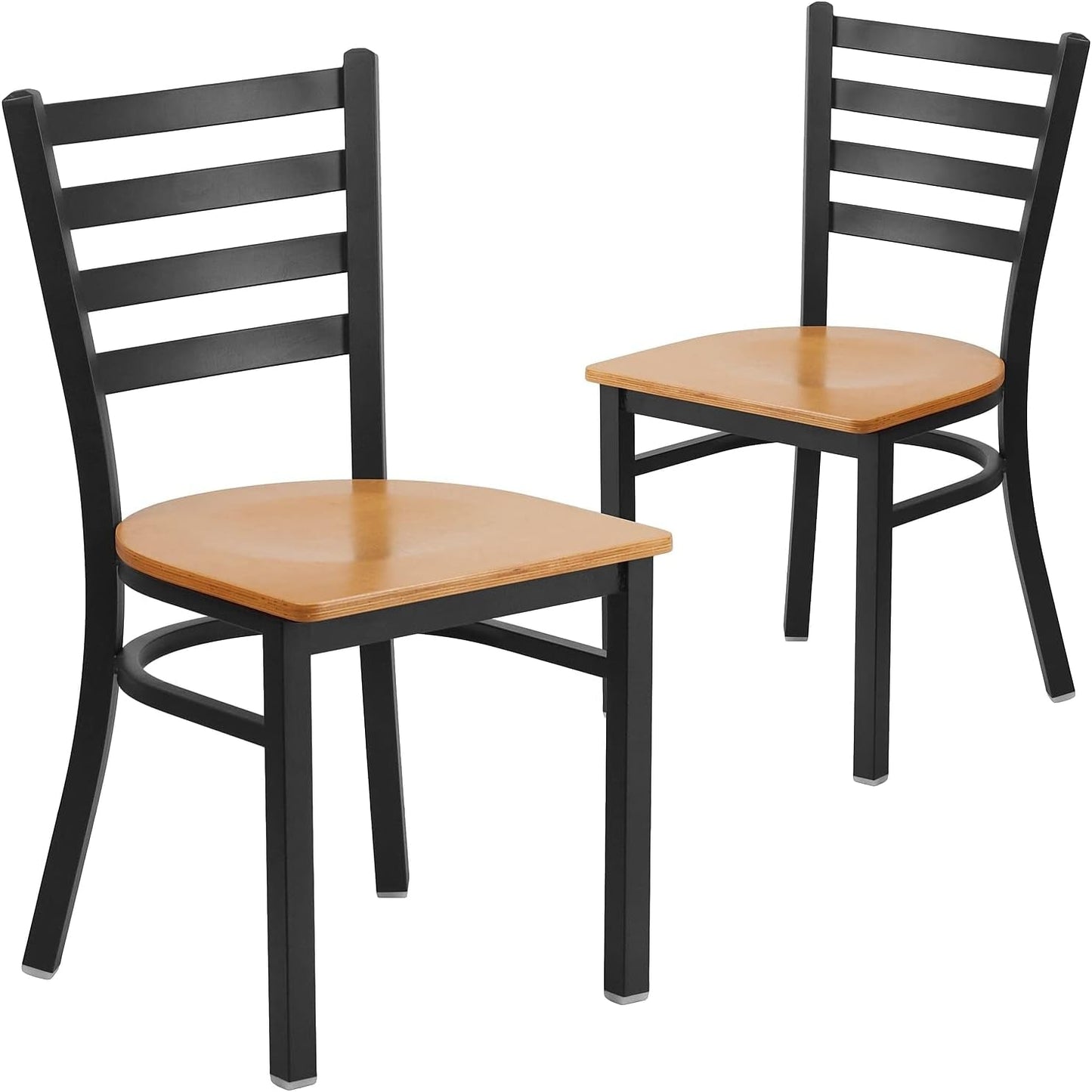 2 Pack HERCULES Series Black Ladder Back Metal Restaurant Chair - Natural Wood Seat-0