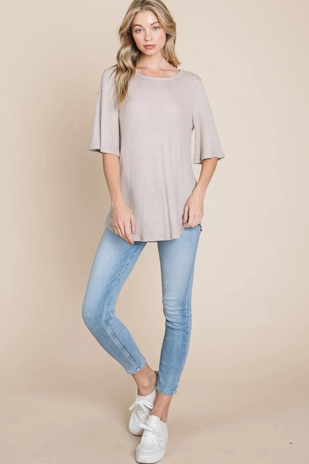 BomBom Apparel Round Neck Waffle Knit T-Shirt USA ?? SM/MED/XL
