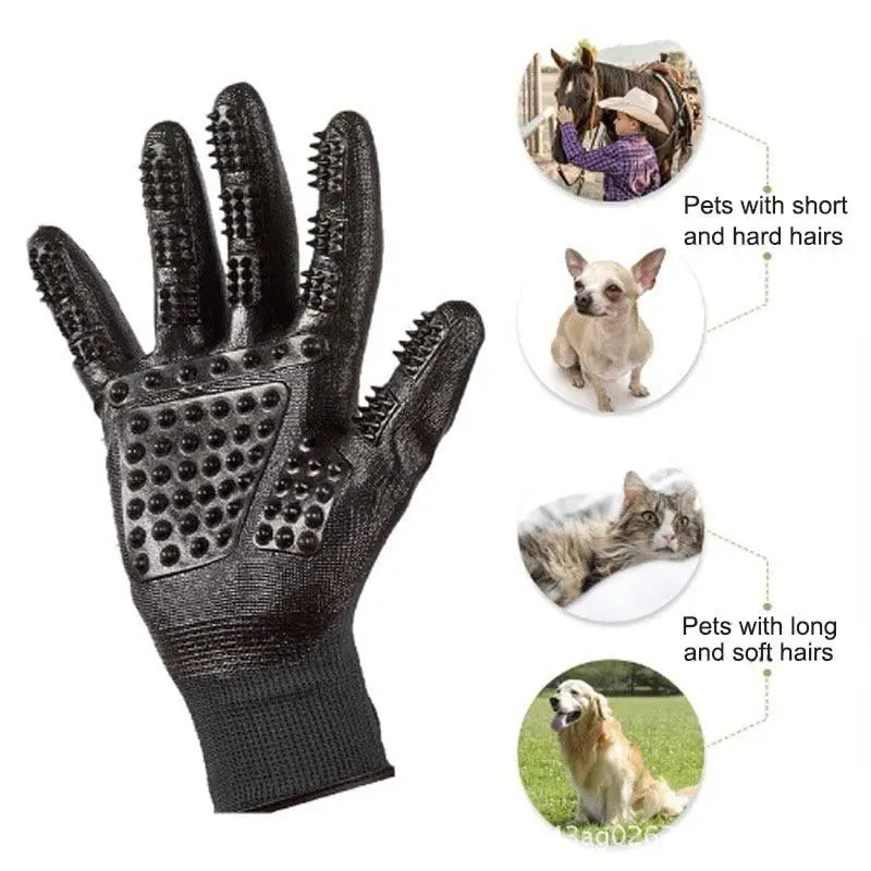 Black pet grooming gloves with rubber nubs for effective pet grooming in business days