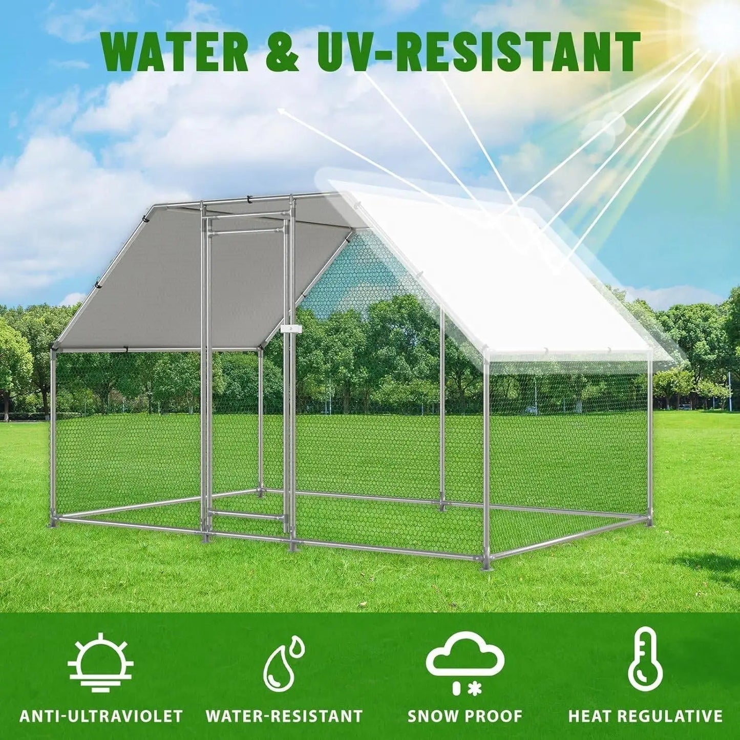 10-Ft x 6.5-Ft Outdoor Walk-in Metal Chicken Coop with Water-Resistant Cover - Outdoor > Chicken Coops
