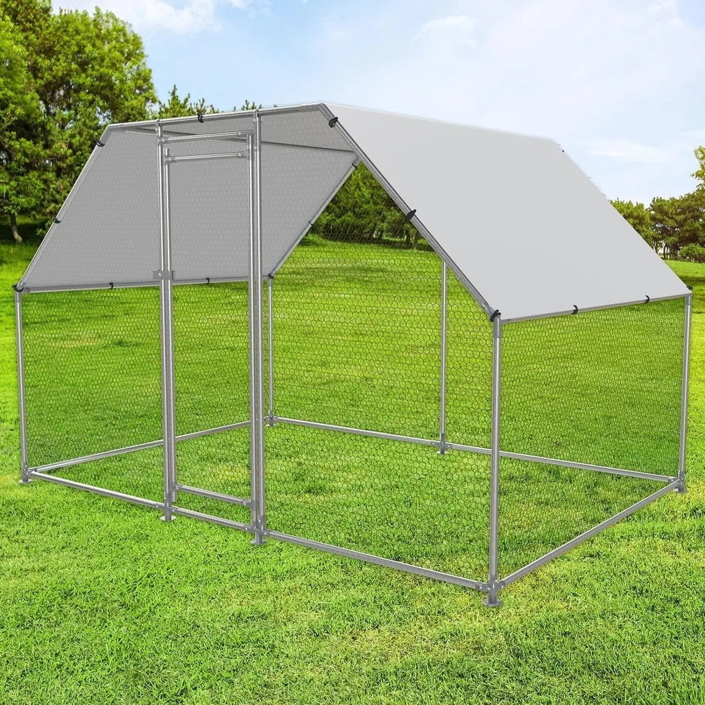 10-Ft x 6.5-Ft Outdoor Walk-in Metal Chicken Coop with Water-Resistant Cover - Outdoor > Chicken Coops