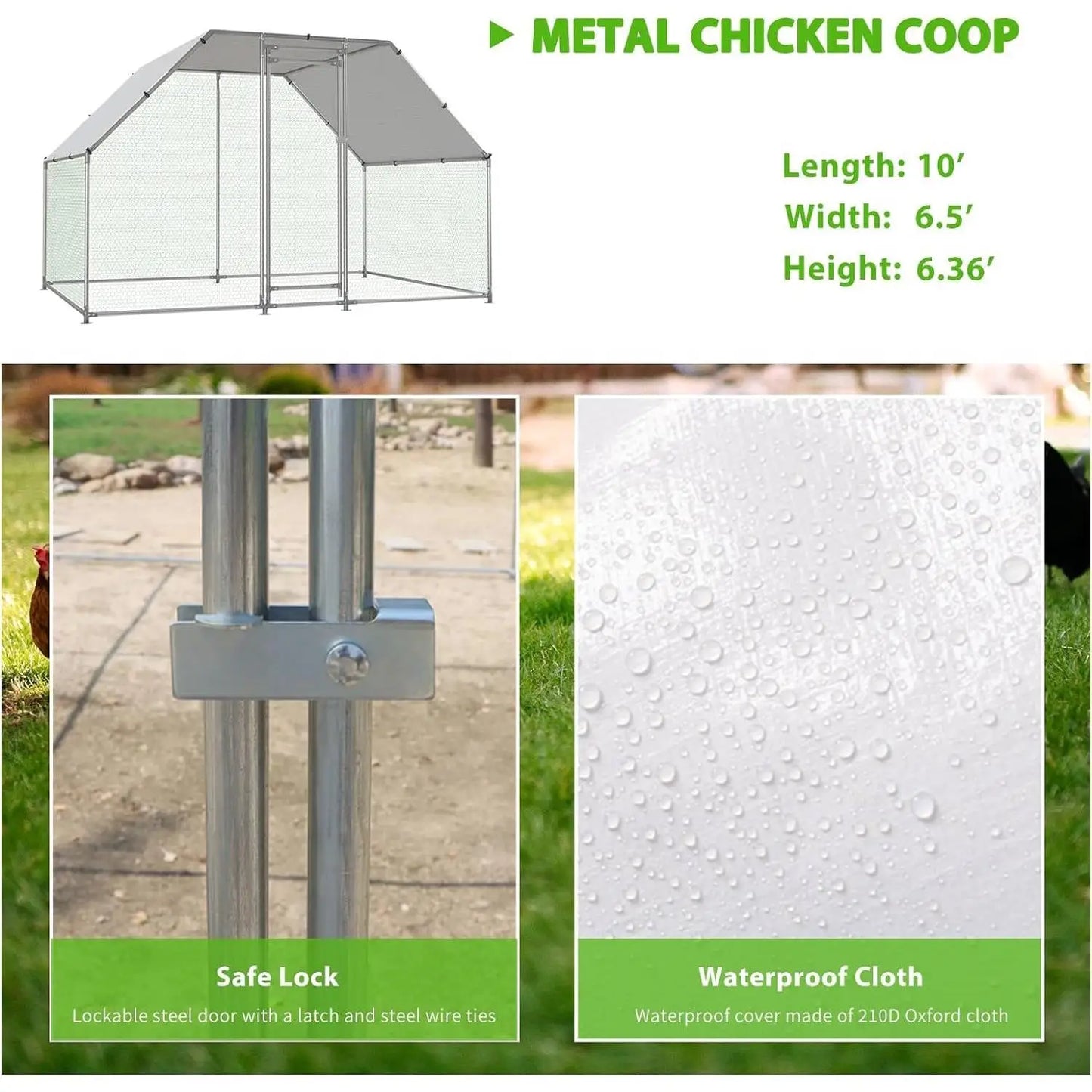 10-Ft x 6.5-Ft Outdoor Walk-in Metal Chicken Coop with Water-Resistant Cover - Outdoor > Chicken Coops