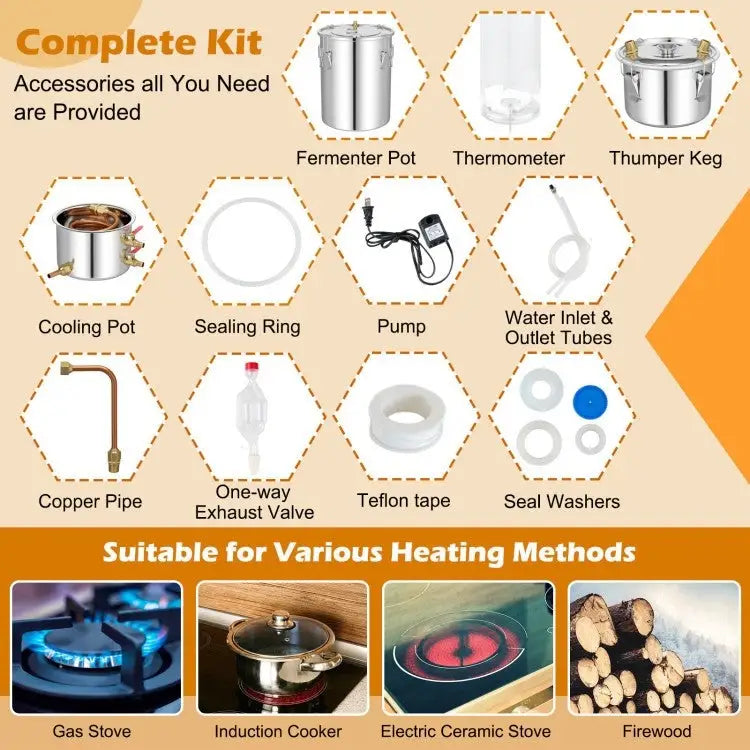 10 Gallon Stainless Steel Alcohol Still Fermenting / Distilling Kit - Kitchen > Cookware Sets