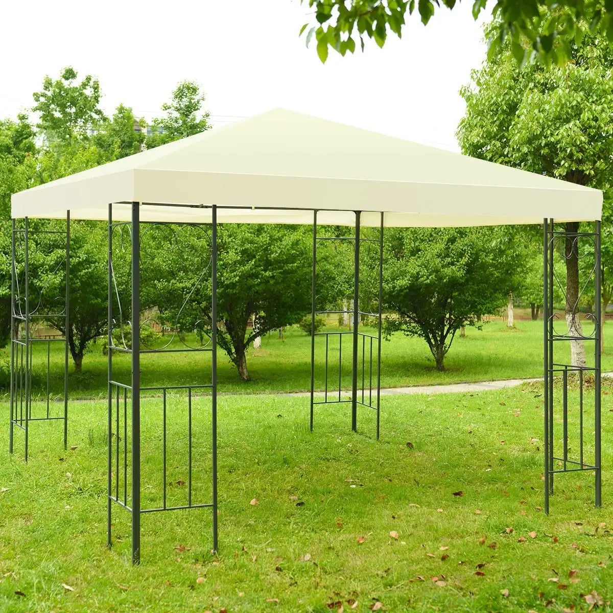 10 x 10 Ft Outdoor Steel Frame Gazebo Shelter with Waterproof Polyester Canopy - Outdoor > Gazebos & Canopies