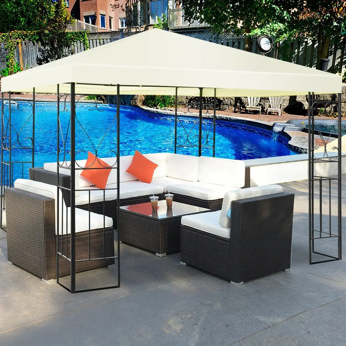 10 x 10 Ft Outdoor Steel Frame Gazebo Shelter with Waterproof Polyester Canopy - Outdoor > Gazebos & Canopies