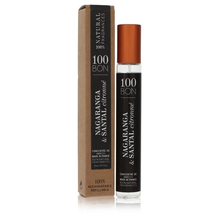 Brown cardboard box and glass bottle of 100 Bon Nagaranga Santal Citronne fragrance