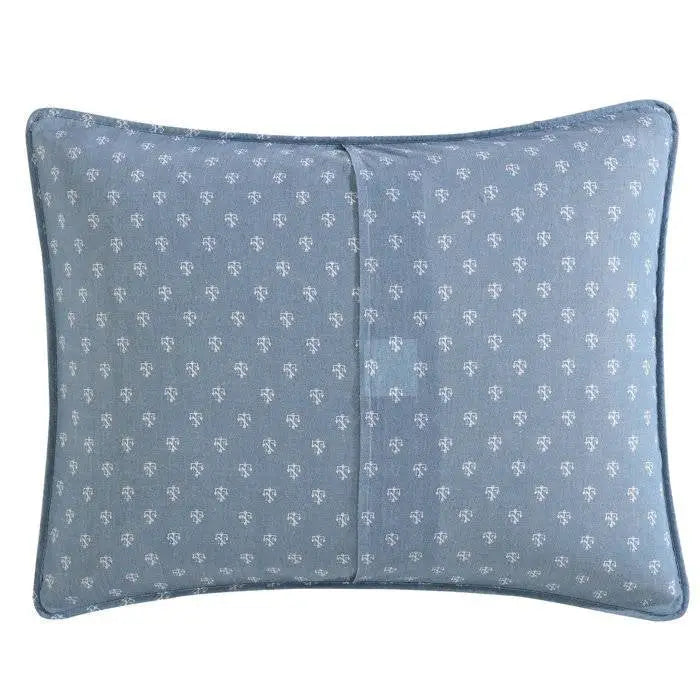 Blue fleur-de-lis patterned pillowcase with zipper closure from the Nautical Stripes Daybed Set