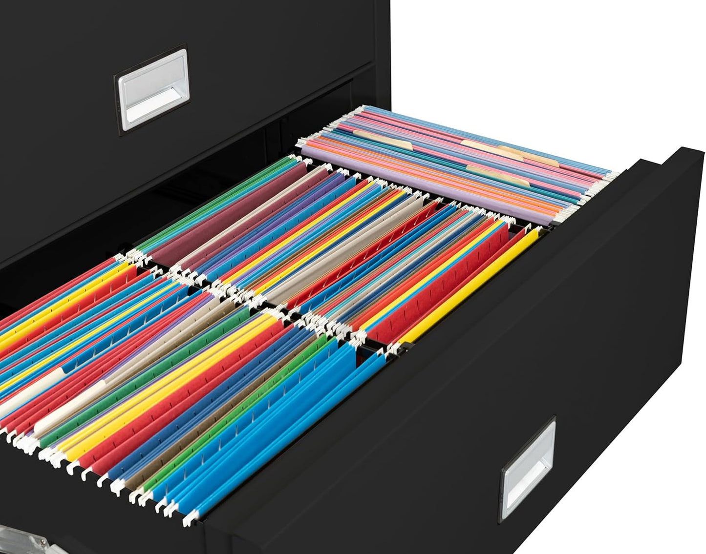 Lateral 38 Inch 4-Drawer Fireproof File Cabinet with Key Lock, Water Seal, Black,-4