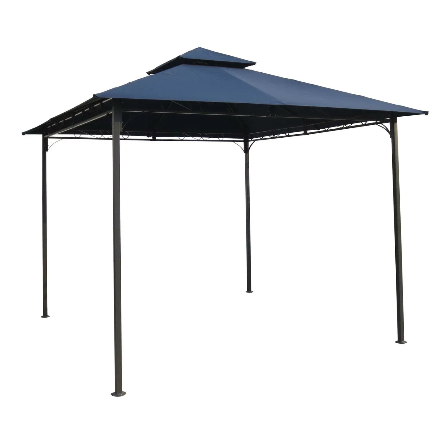 10Ft x 10Ft Outdoor Garden Gazebo with Iron Frame and Navy Blue Canopy - Outdoor > Gazebos & Canopies
