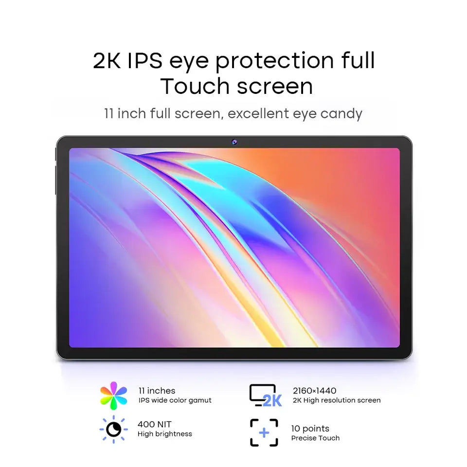 11 Inch Touch Screen Tablet with 2K IPS display, 400 NIT brightness, 10-point touch