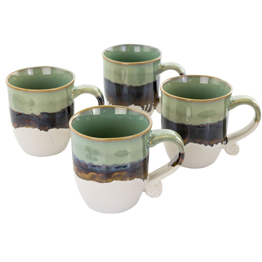 Meritage Twist 4 Piece 17 Ounce Round Stoneware Cup Set in Green-0