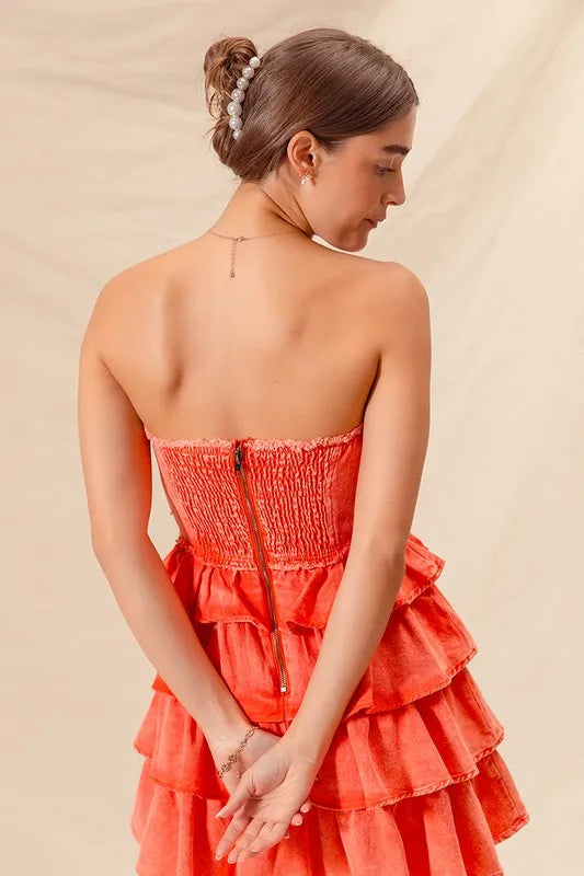 SO ME Strapless Ruffle Layered Game Day Cheer Up Dress