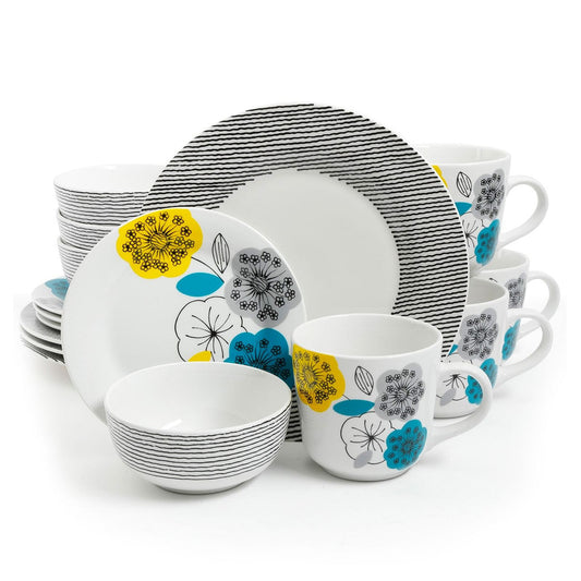 Gibson Home Marigold 16 Piece Fine Ceramic Dinnerware Set, Service for 4-0
