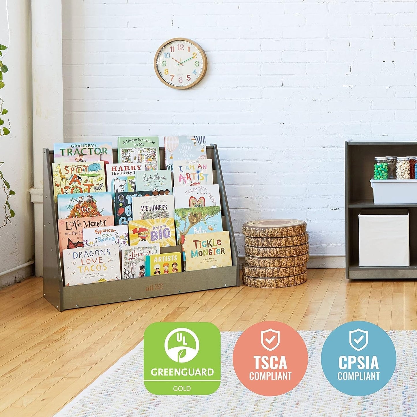 Single-Sided Book Display, Classroom Bookshelf, Grey Wash-4