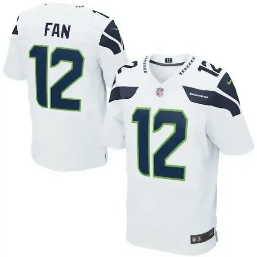 White Seattle Seahawks Nike Elite Jersey with 12 on front and back for fans
