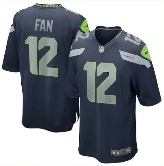 Dark blue Seattle Seahawks Nike College Navy football jersey with 12 and FAN on back