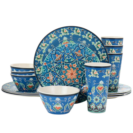 Gibson Home 16 Piece Tacoma Melamine Dinnerware Set in Blue-0