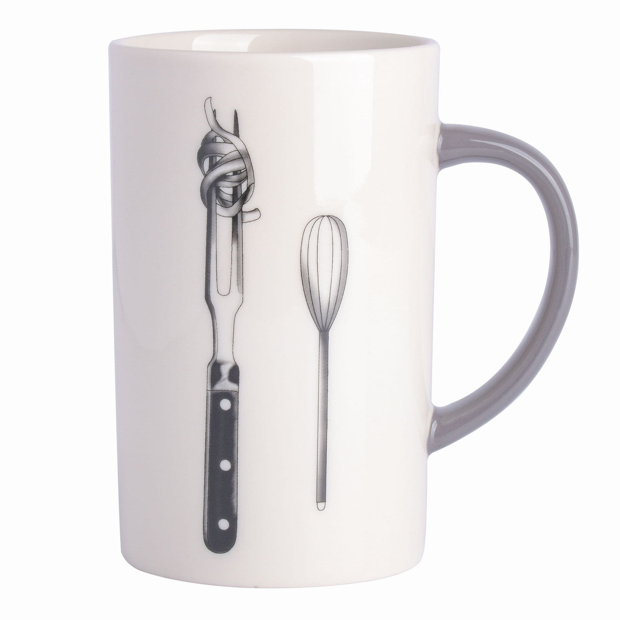 Babish 15 Ounce Tall Fine Ceramic Fork and Whisk Mug in White-0