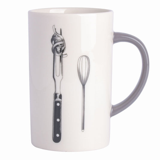 Babish 15 Ounce Tall Fine Ceramic Fork and Whisk Mug in White-0