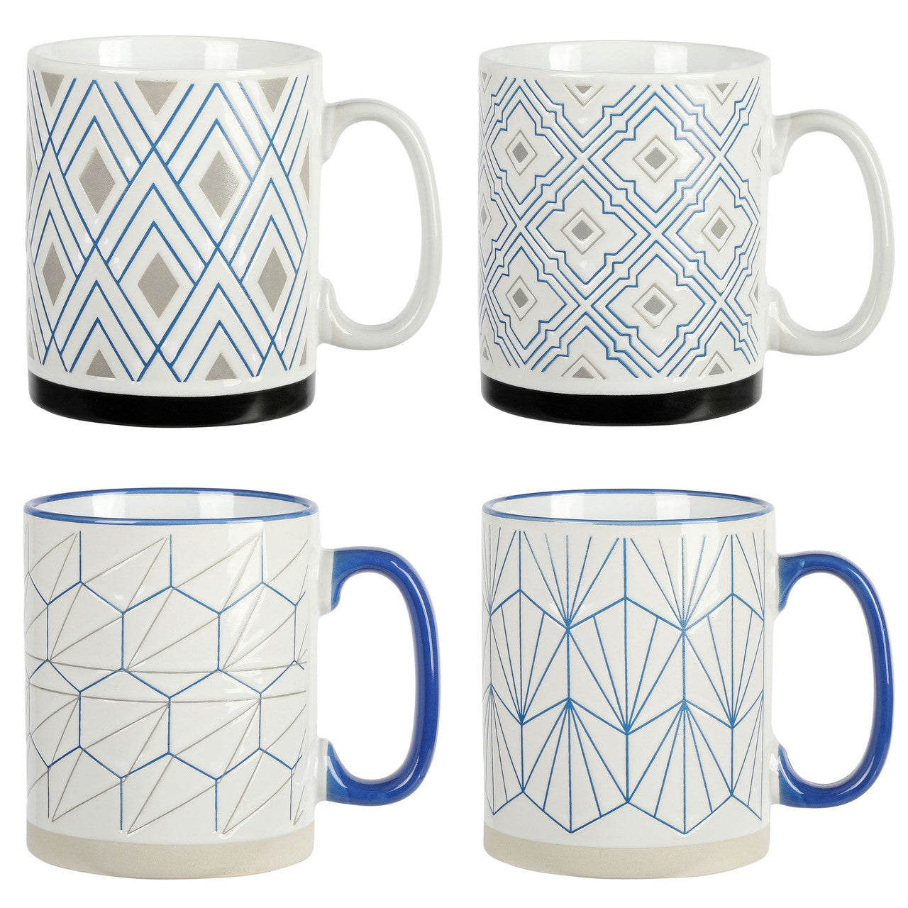 Mr. Coffee Parkmill 17oz 4 Piece Stoneware Coffee Mug Set in Assorted Designs-0