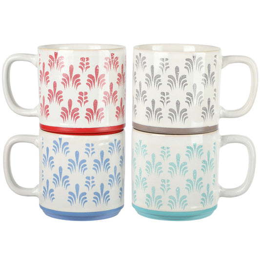 Gibson Home Morning Mist 4 Piece 18 Ounce Stoneware Mug Set in Assorted Colors-0