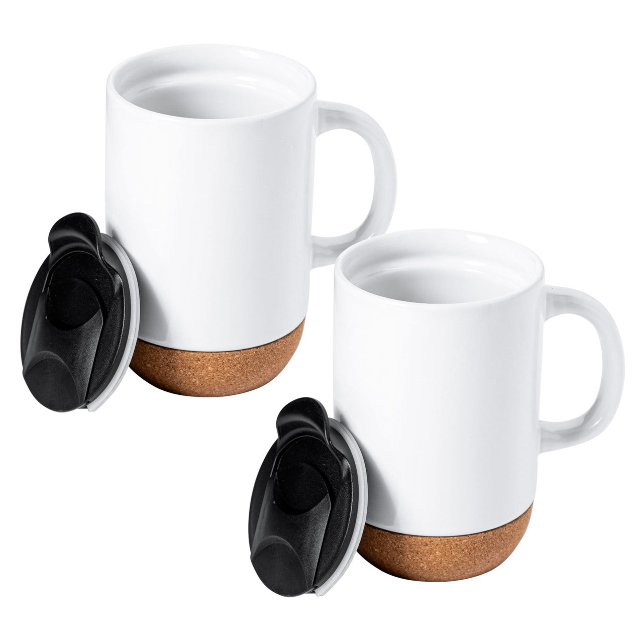 Gibson Home Modani 2 Piece 16.5 Ounce Stoneware Mug Set in White with Lid and Cork Base-0