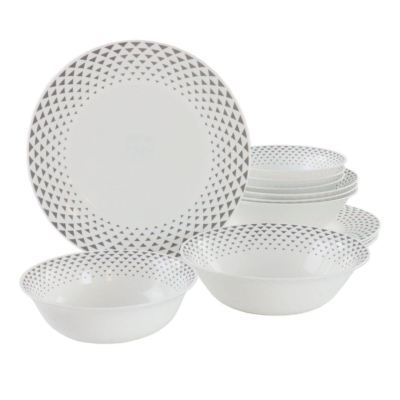 Ultra by Gibson Cane Peak 12 Piece Opal Glass Dinnerware Set in White With Grey Accents-0