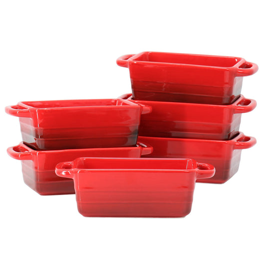 Crock Pot Appleton 6 Piece 12 Ounce Stoneware Mini Loaf Pan Baker Set in Gradient Red-0
