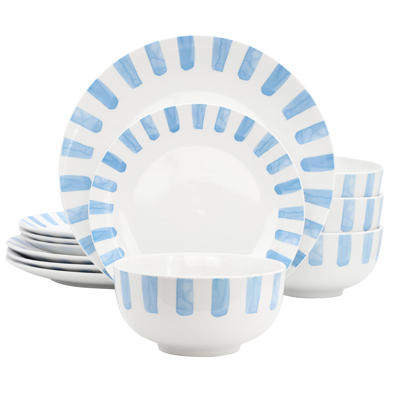 Gibson Home Pacific Waves 12 Piece Round Ceramic Dinnerware Set in Blue-0