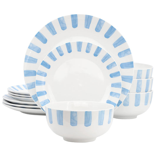 Gibson Home Pacific Waves 12 Piece Round Ceramic Dinnerware Set in Blue-0