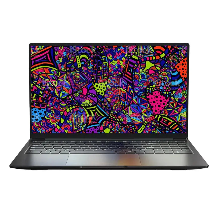 Dark gray 15.6-inch Laptop with vibrant abstract wallpaper, perfect for decorate root use