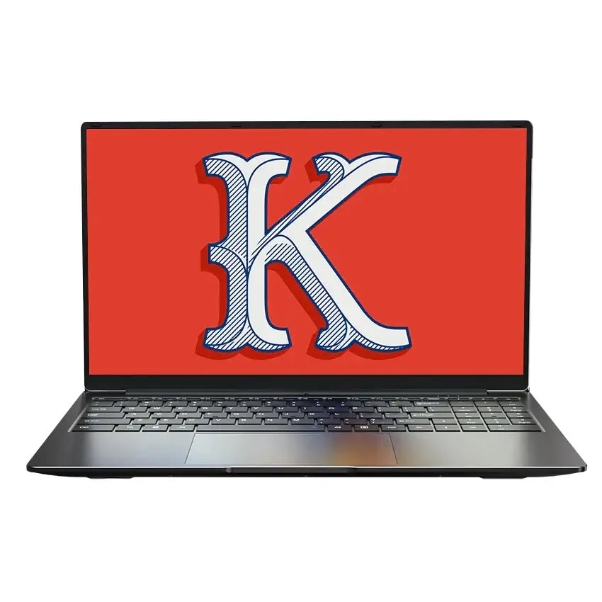 Silver Laptop with Red Screen Displaying Stylized K for 15.6 Inch 8GB 1TB N5095 Win 11