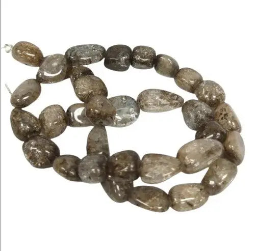 Strand of tumbled ice flake quartz grey nuggets for jewelry making
