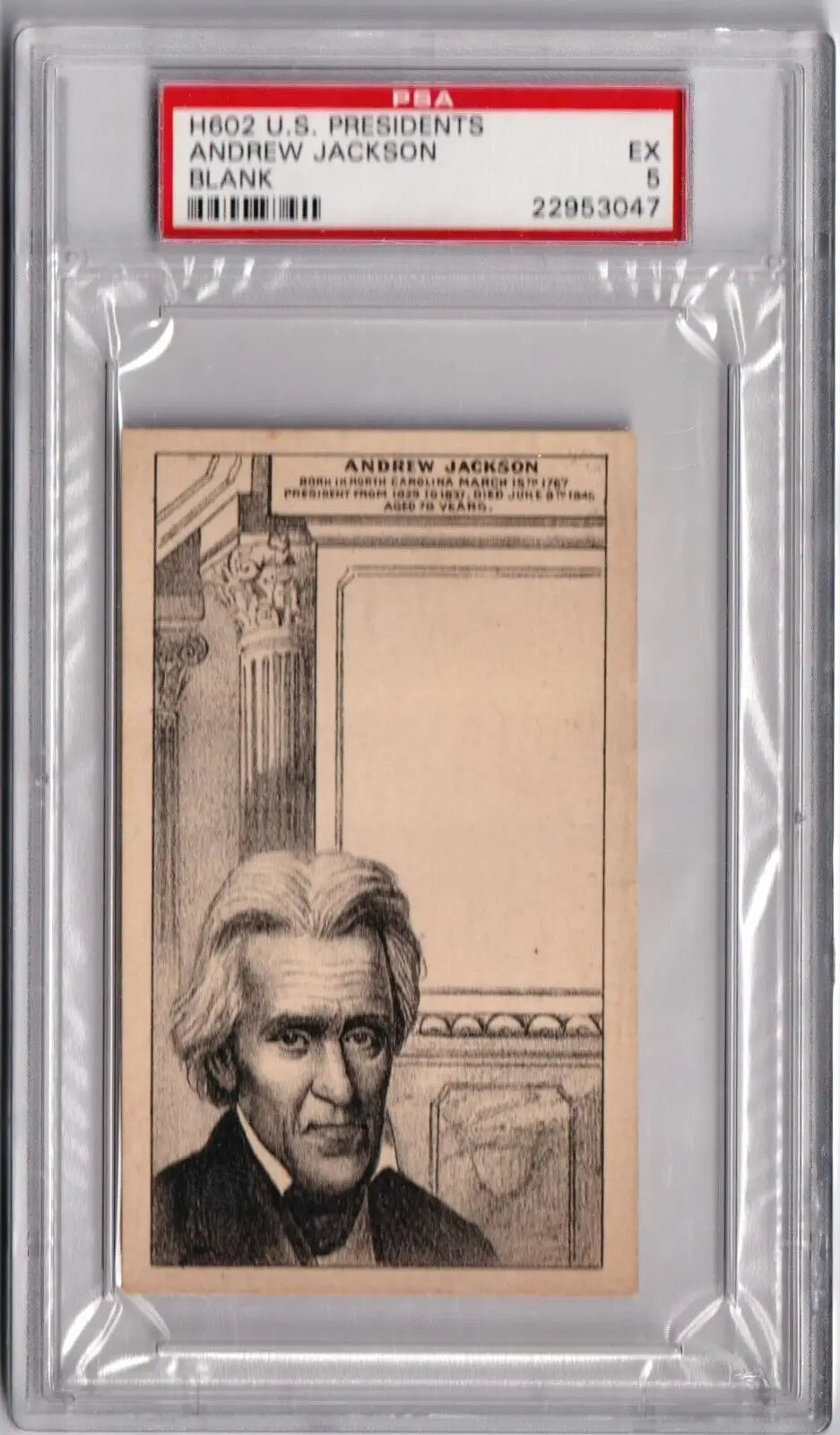 Graded Andrew Jackson trading card from Columbia Hobby’s eBay store with PSA 5 EX grade
