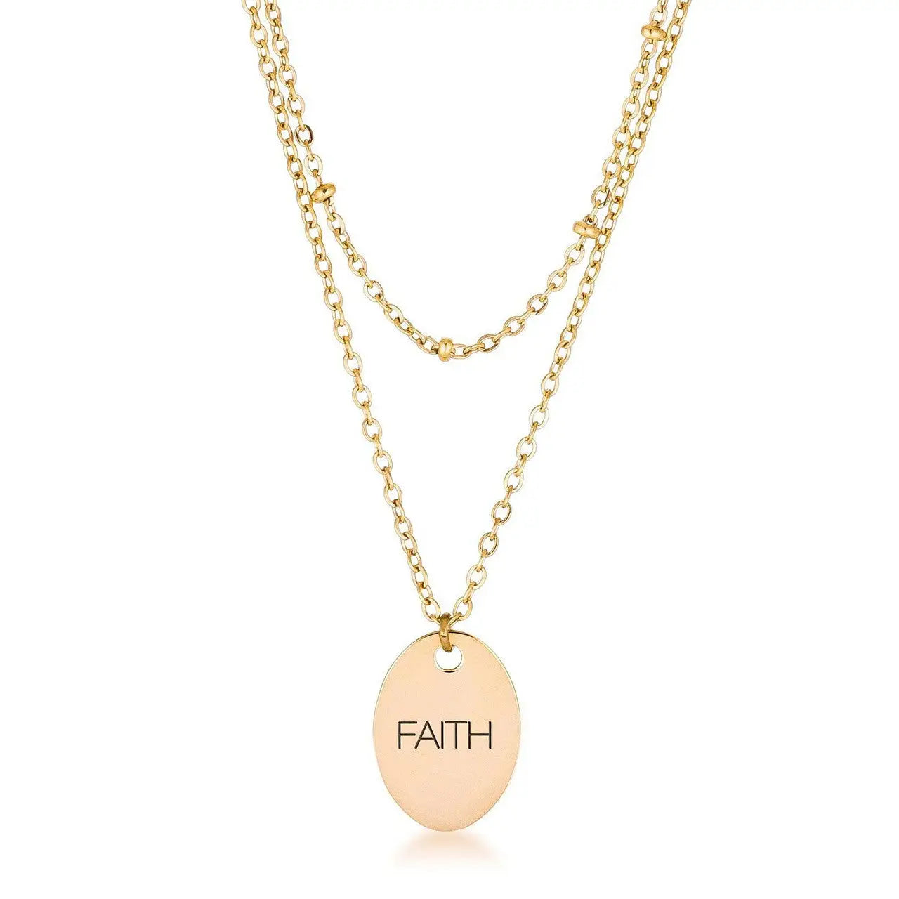 18k Gold Plated Double Chain FAITH Necklace - Necklaces