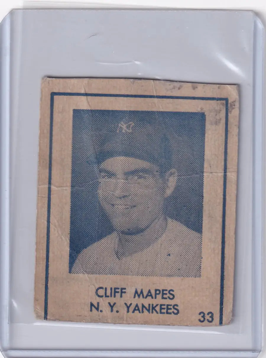 Vintage R346 Blue Tint baseball card of Cliff Mapes from the New York Yankees