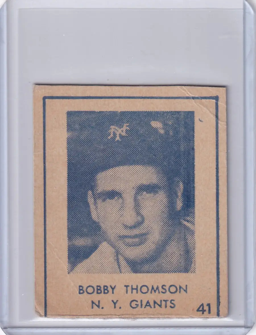 Vintage Bobby Thomson baseball card from 1948 R346 Blue Tint series featuring New York Giants