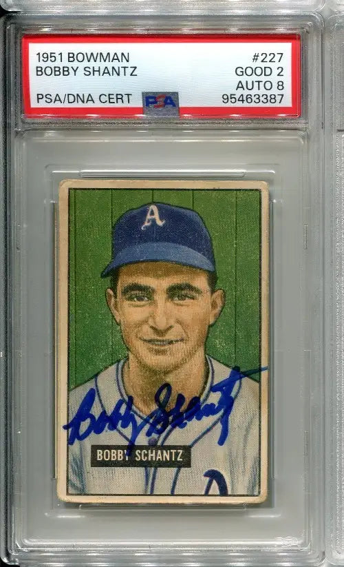 1951 Bowman Bobby Shantz Signed Card #227 Auto Philadelphia A’s PSA 2 DNA 8