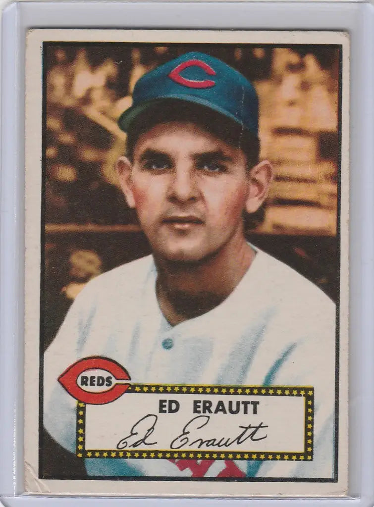 Vintage 1952 Topps Ed Erautt Cincinnati Red baseball card in excellent condition