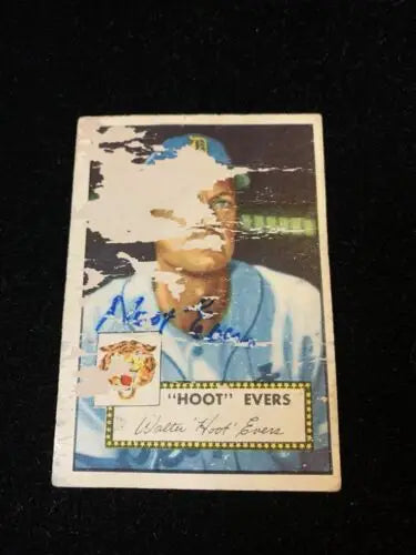 Damaged Topps Walter Hoot Evers Low Grade #222 signed baseball card displayed for sale